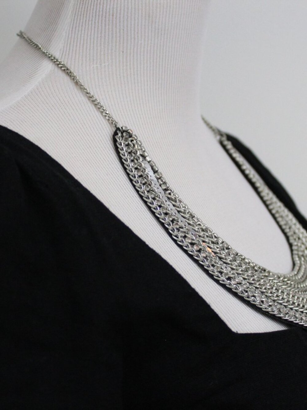 Chunky Silver Layered Chain Statement‎ Bib Necklace Catherine Stein 27” NWT - Picture 4 of 7
